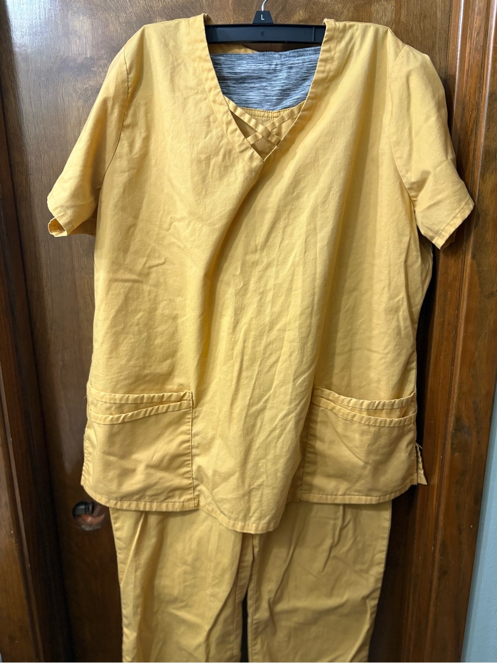 Butter Soft Yellow Scrub Set with Gray Trim L
